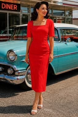 Tulip B Red Bodycon Midi Dress Women's Small Retro Pinup NWT